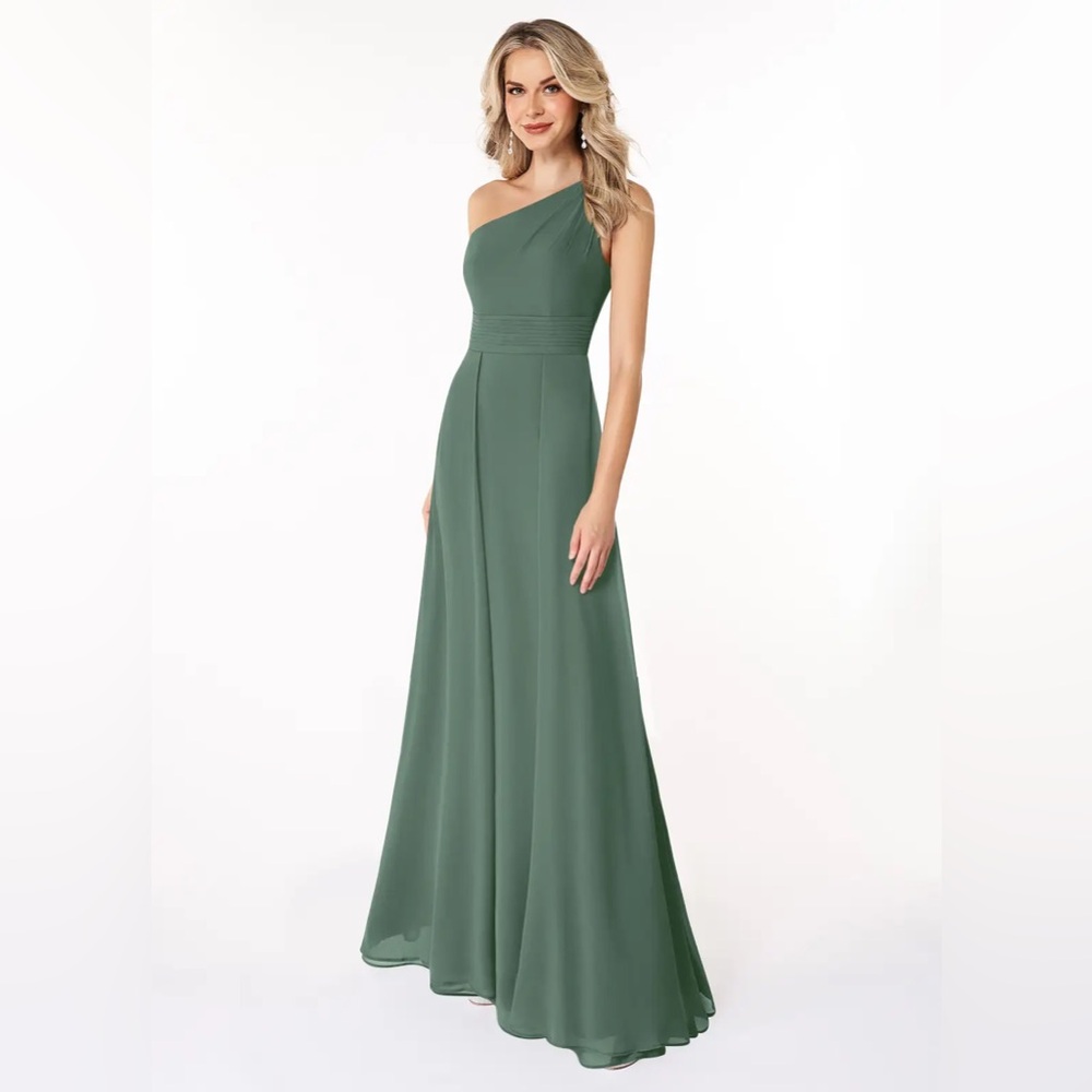 Azazie Dallas One-Shoulder Dress in Dark Green